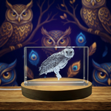 Australian Masked Owl Crystal Trophy Award Sculpture with LED Base - Unique Gift Idea