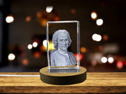 Unique Jean Jacques Rousseau 3D Engraved Crystal Portrait Gift for Admirers of Political Philosophy