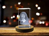 Elegant René Descartes 3D Engraved Crystal Portrait Gift for Philosophy Admirers