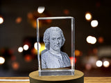 Unique Jean Jacques Rousseau 3D Engraved Crystal Portrait Gift for Admirers of Political Philosophy A&B Crystal Collection