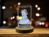 Nikola Tesla Engraved Crystal Sculpture, Unique Tesla Invention Gift for Science Lovers