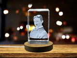 Nikola Tesla Engraved Crystal Sculpture, Unique Tesla Invention Gift for Science Lovers