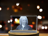 Johann Bach 3D Engraved Crystal Sculpture | Baroque Composer A&B Crystal Collection