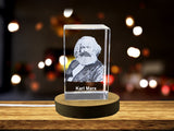 Unique Karl Marx 3D Engraved Crystal Portrait Gift for History Buffs and Collectors A&B Crystal Collection