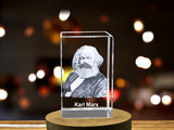 Unique Karl Marx 3D Engraved Crystal Portrait Gift for History Buffs and Collectors A&B Crystal Collection