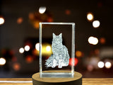 Maine Coon Cat Recognition Trophy – Engraved Crystal Sculpture & LED Base Light Gift for Cat Lovers - Custom Award From A&B Crystal Collection