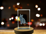 Korat Cat Trophy Recognition Award - Elegant 3D Crystal Sculpture with Free LED Base Light - Handmade in Canada - Custom Award From A&B Crystal Collection