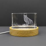 Eurasian Lynx Crystal Sculpture Recognition Trophy Award - Handcrafted Art with LED Base Light - Custom Award From A&B Crystal Collection