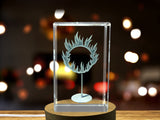 Crystal Trophy Award Recognition - 3D Engraved Burning Circus Hoop Sculpture with LED Base - Custom Award From A&B Crystal Collection