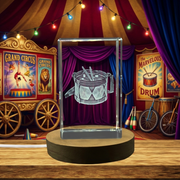 3D Award for Drum Enthusiasts - Engraved Crystal Circus Drum Trophy with LED Base