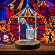 Whimsical Circus Seal Playing Drums Crystal Recognition Award with LED Base Light