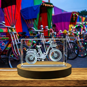 3D Engraved Crystal Tricycle Model Recognition - Vintage Elegance Keepsake with LED Base