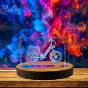 3D Engraved Crystal Moped Model Trophy Award - Urban Explorer Recognition & LED Base Light