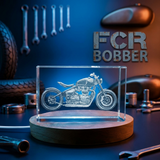 Recognition 3D Engraved Crystal FCR Bobber Motorcycle Trophy with LED Base - Vintage Elegance - Custom Award From A&B Crystal Collection