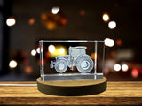 3D Engraved Crystal Tractor Trophy Award With LED Base Light - Farming Heritage Recognition