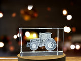 3D Engraved Crystal Tractor Trophy Award With LED Base Light - Farming Heritage Recognition - Custom Award From A&B Crystal Collection