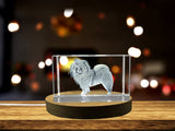 Chow-Chow Recognition: Exquisite 3D Engraved Crystal Art with LED Base, Made in Canada