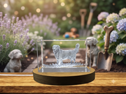 Golden Retriever Engraved Crystal Statue - Dog Sculpture with Recognition LED Base Light