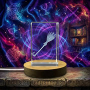 Magic Broom 3D Laser Engraved Crystal Trophy Award with LED Base - Elegant Home Decor Gift