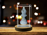 Recognition 3D Engraved Crystal Bishop Chess Piece with LED Base - A&B Crystal Collection