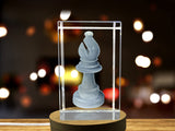 Recognition 3D Engraved Crystal Bishop Chess Piece with LED Base - A&B Crystal Collection - Custom Award From A&B Crystal Collection