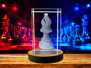 3D Engraved Crystal Bishop Chess Piece with LED Base - A&B Crystal Collection