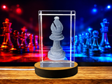 3D Engraved Crystal Bishop Chess Piece with LED Base - A&B Crystal Collection