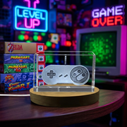 1990s Retro Gaming Recognition Crystal Trophy Award - 3D Engraved Game Controller with LED Base
