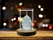 Elegant 3D Engraved Papal Tiara Crown Crystal Sculpture with LED Base Light for Recognition