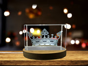 Visconde Crown Crystal Décor with Recognition - Unique 3D Engraved Gift with LED Base