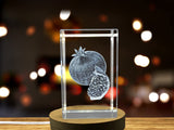 Pomegranate 3D Engraved Crystal Recognition Decor Gift with Free LED Base Light - Custom Award From A&B Crystal Collection