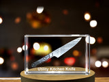 Utility Kitchen Knife Immortalized in 3D Engraved Crystal A&B Crystal Collection