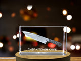 Chef's Kitchen Knife Immortalized in 3D Engraved Crystal A&B Crystal Collection