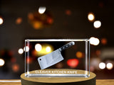 Cleaver Kitchen Knife Immortalized in 3D Engraved Crystal A&B Crystal Collection