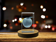 Apple 3D Engraved Crystal Trophy Award Sculpture With LED Base - Recognition Gift for All Occasions