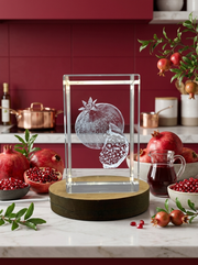 Pomegranate 3D Engraved Crystal Recognition Decor Gift with Free LED Base Light