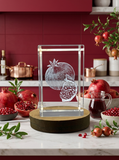 Pomegranate 3D Engraved Crystal Recognition Decor Gift with Free LED Base Light
