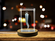 Recognition Authentic 3D Engraved Cornicello Crystal Luck Charm with Free LED Base Light