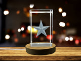 Recognition Barn Star Crystal Charm Gift - 3D Engraved Luck & Prosperity with LED Base