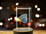 Acorn Lucky Crystal Charm With Recognition | Nature Inspired 3D Engraved Keepsake Gift - Custom Award From A&B Crystal Collection