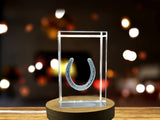 Recognition Lucky Horseshoe Crystal Gift | 3D Engraved Charm for Good Luck & Light Base - Custom Award From A&B Crystal Collection