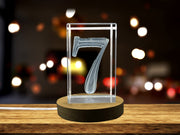 3D Engraved Crystal Charm - Lucky Number 7 Recognition Gift with LED Base Light