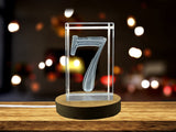 3D Engraved Crystal Charm - Lucky Number 7 Recognition Gift with LED Base Light - Custom Award From A&B Crystal Collection
