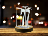 3D Engraved Crystal Charm - Lucky Number 7 Recognition Gift with LED Base Light - Custom Award From A&B Crystal Collection