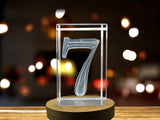 3D Engraved Crystal Charm - Lucky Number 7 Recognition Gift with LED Base Light - Custom Award From A&B Crystal Collection
