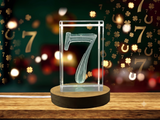 3D Engraved Crystal Charm - Lucky Number 7 Recognition Gift with LED Base Light - Custom Award From A&B Crystal Collection