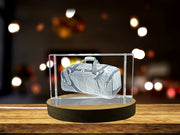 Adventure Awaits Recognition: 3D Engraved Crystal Duffel Bag with Free LED Base Light