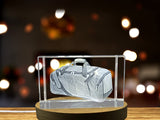 Adventure Awaits Recognition: 3D Engraved Crystal Duffel Bag with Free LED Base Light - Custom Award From A&B Crystal Collection