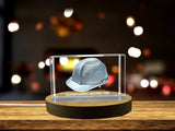 Recognition Of Craftsmanship - Engraved Crystal Hard Hat Sculpture With LED Base - Custom Award From A&B Crystal Collection
