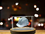 Recognition Of Craftsmanship - Engraved Crystal Hard Hat Sculpture With LED Base - Custom Award From A&B Crystal Collection